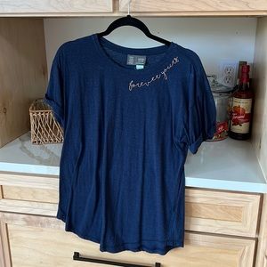Anthropologie tee; navy with “forever yours” at neckline; small